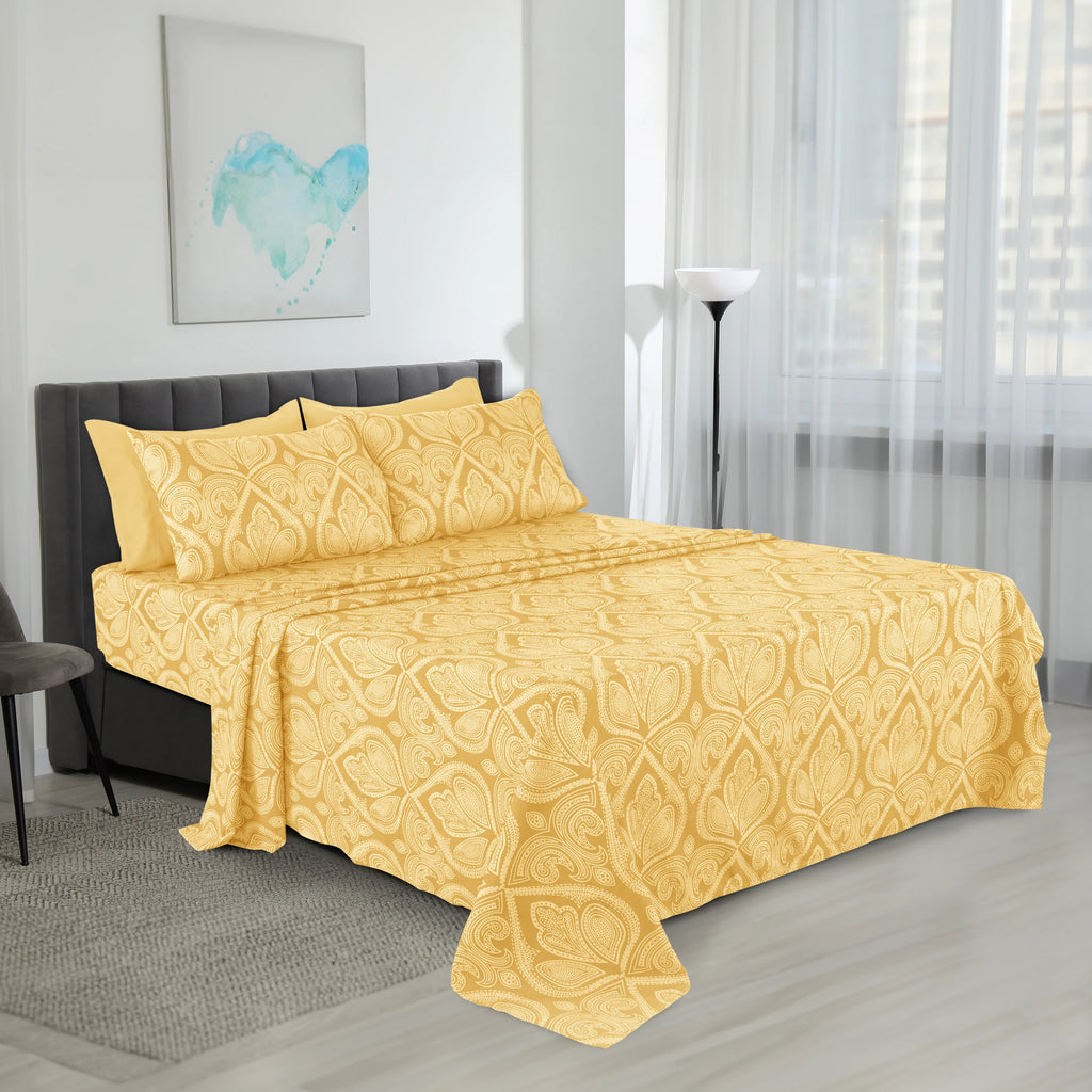 Luxurious Paisley Printed Bed Sheet Set, 6 pc