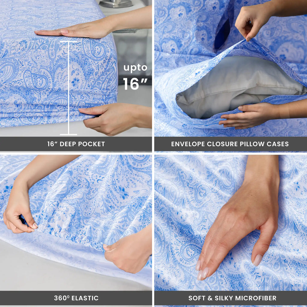 Paisley Bed Sheet Set – 4 pc  Wrinkle-Resistant Bedding