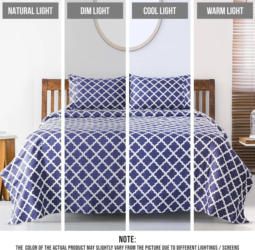 4Pc Quatrefoil Sheet Set – Soft Microfiber