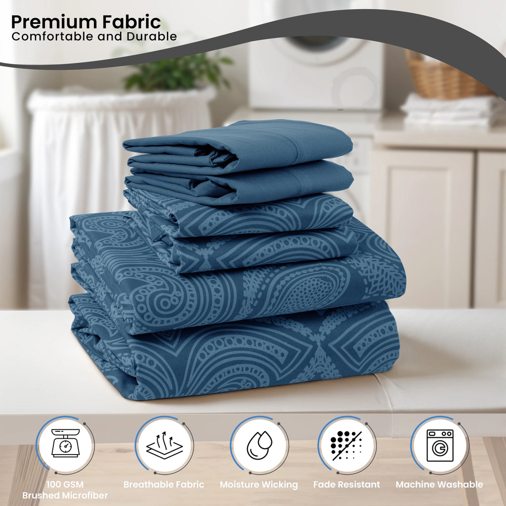 Paisley Sheet Set -6 pc Soft Microfiber