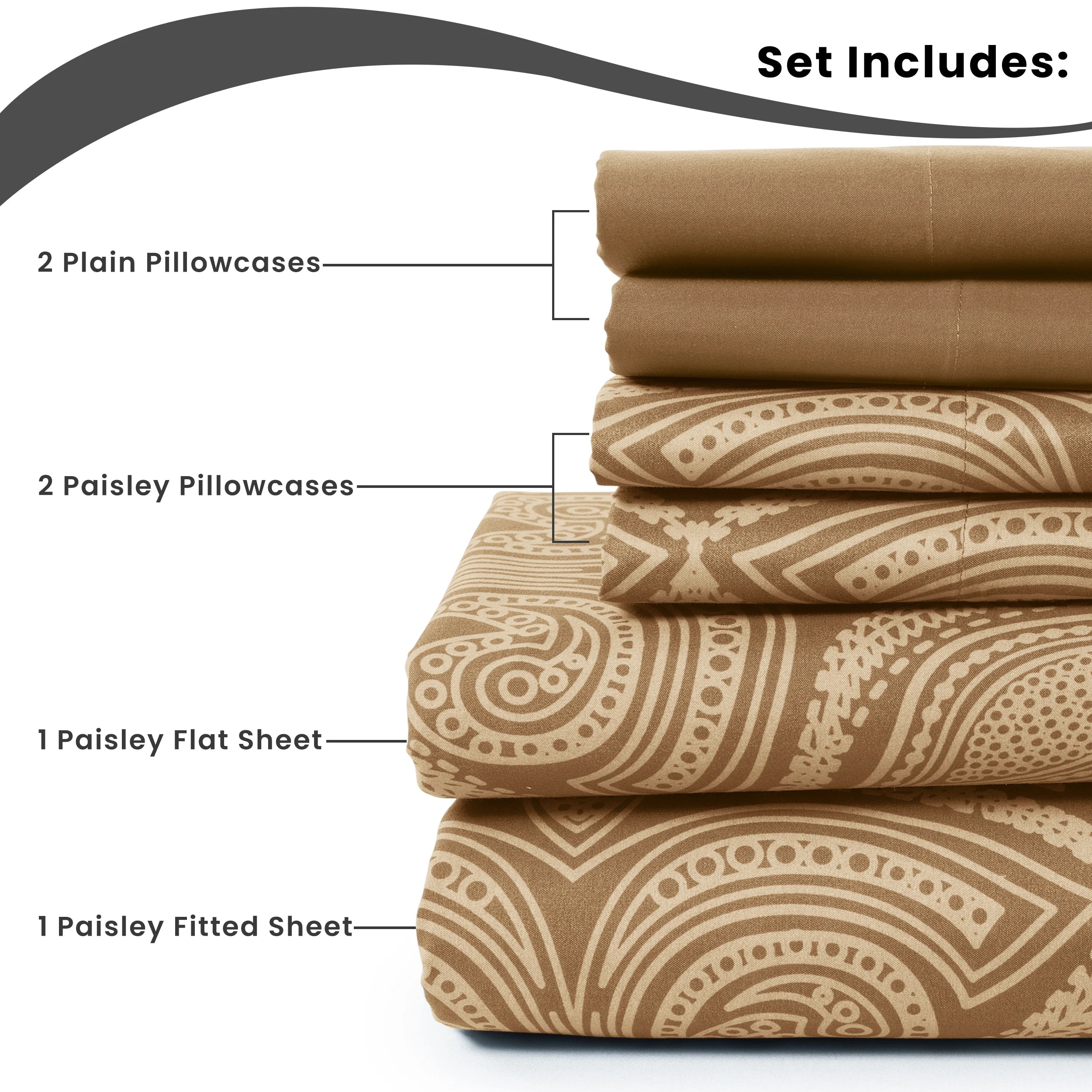 Luxurious Paisley Printed Bed Sheet Set, 6 pc