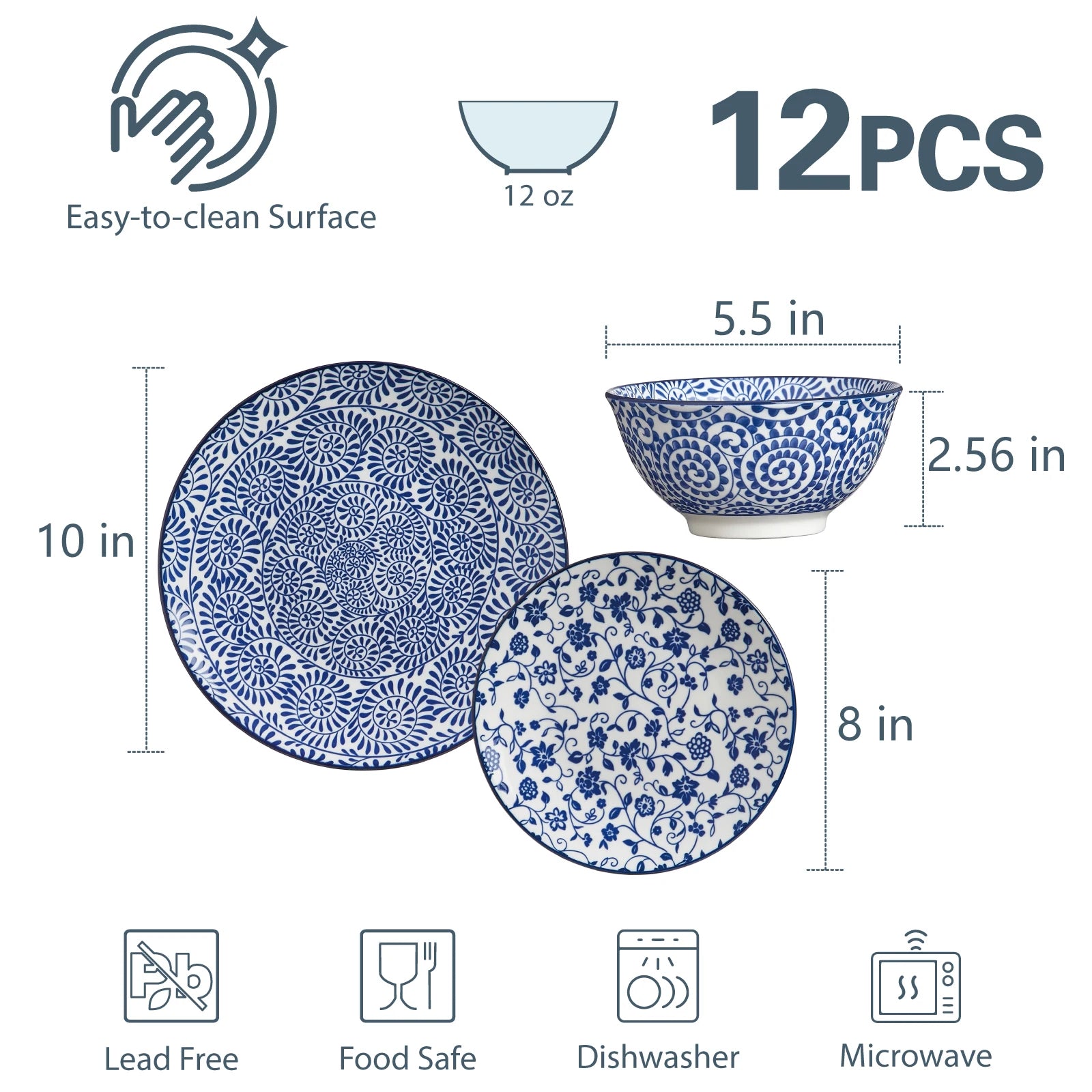 Vintage Blue Dish Sets -12pcs