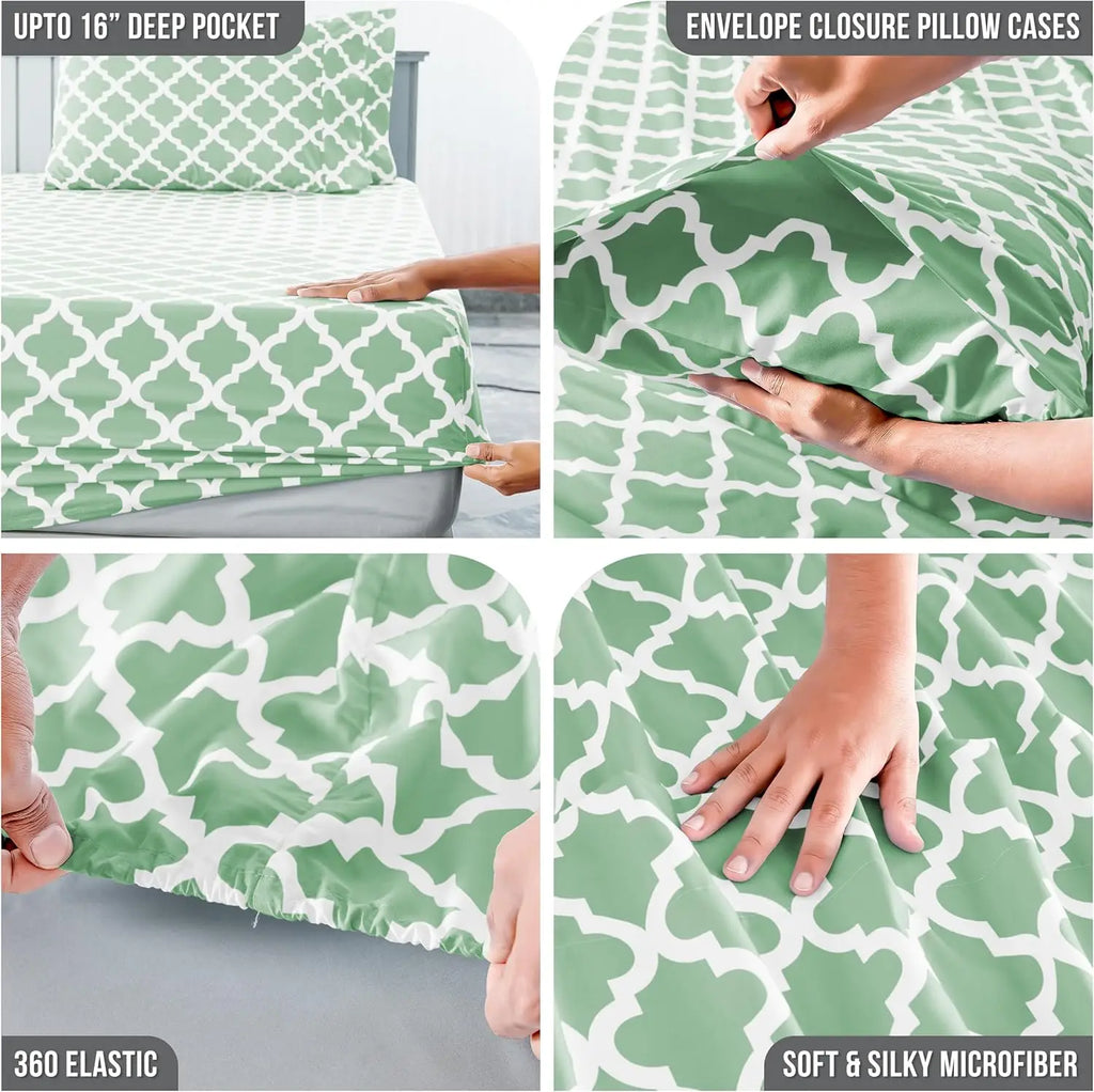 Quatrefoil Bedsheet Set - 4 pcs, Soft Microfiber