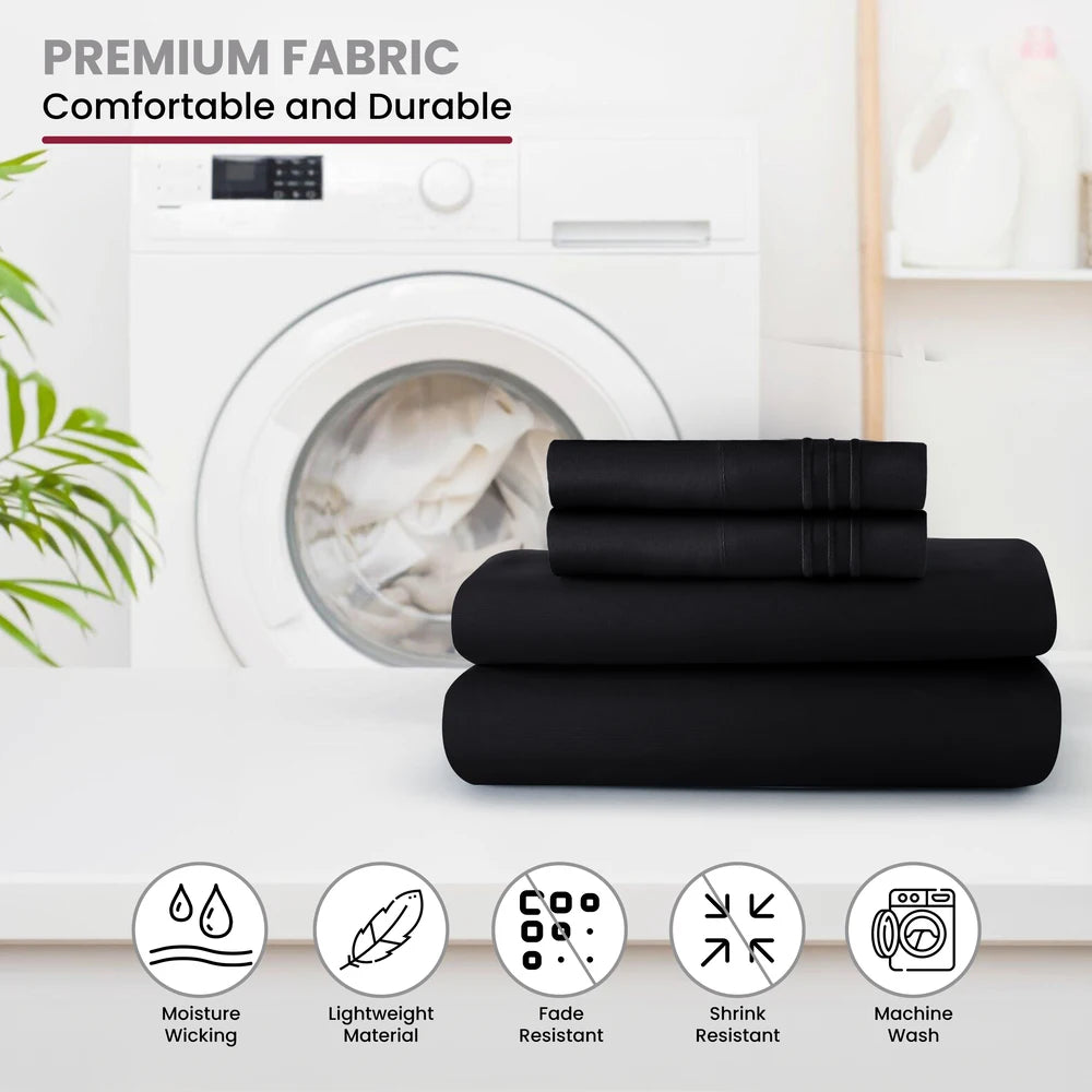 Luxury Hotel Bed Sheet Set - 4 PC Microfiber 16" Deep Pockets