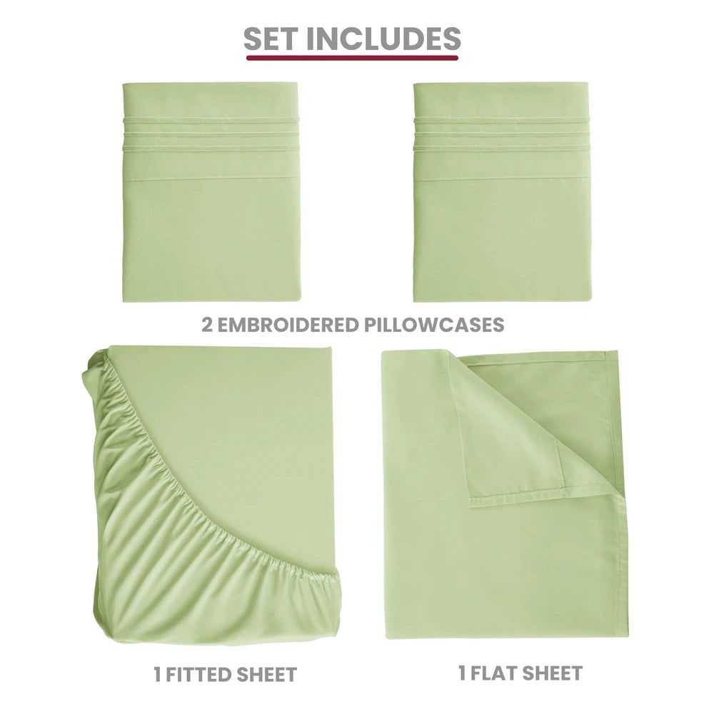 Luxury Hotel Bed Sheet Set - 4 PC Microfiber 16" Deep Pockets