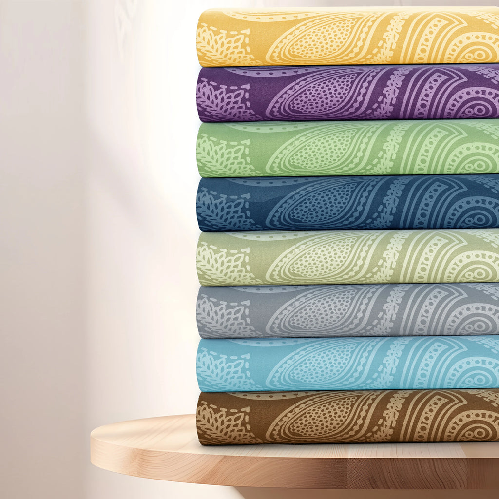 Luxurious Paisley Printed Bed Sheet Set, 6 pc