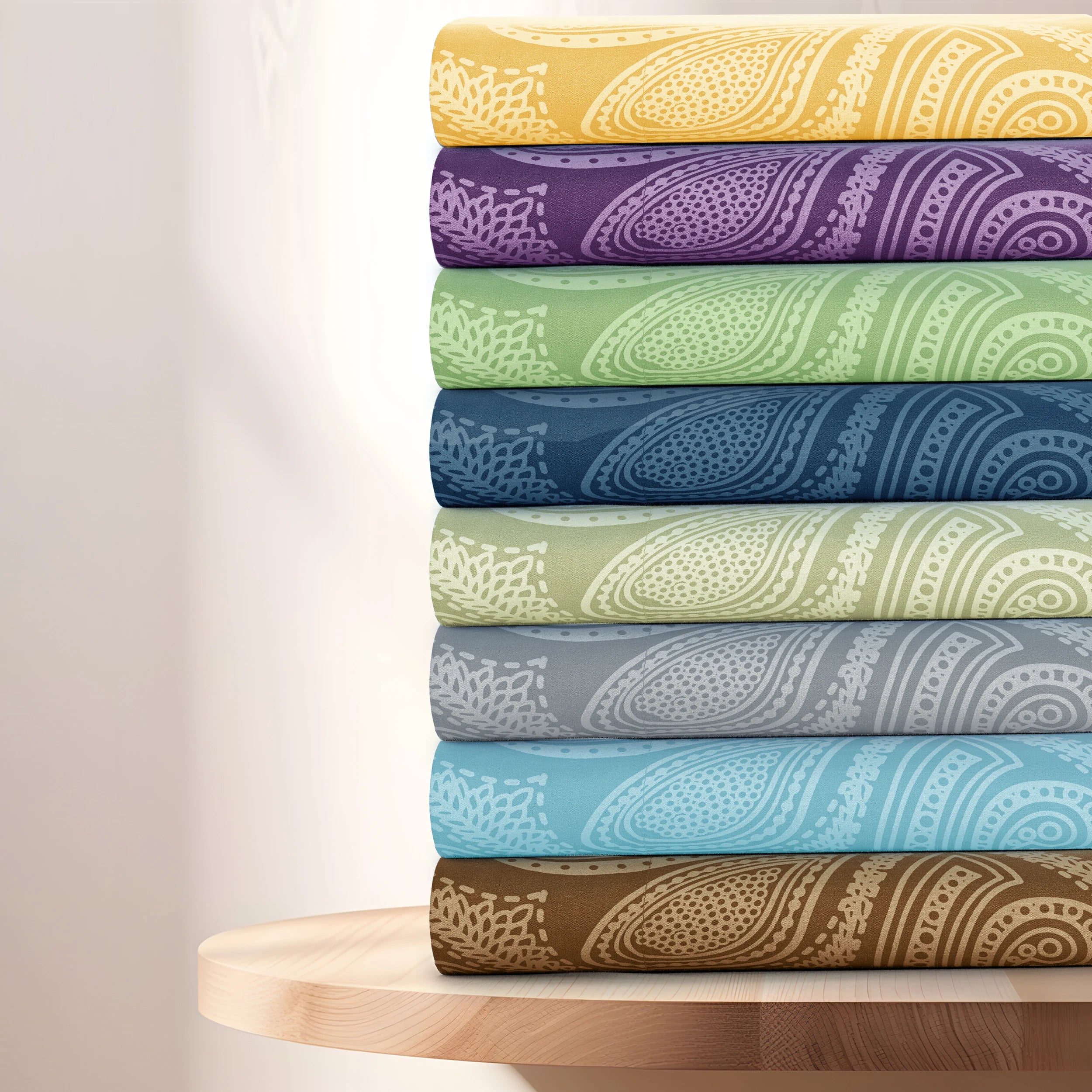 Luxurious Paisley Printed Bed Sheet Set, 6 pc