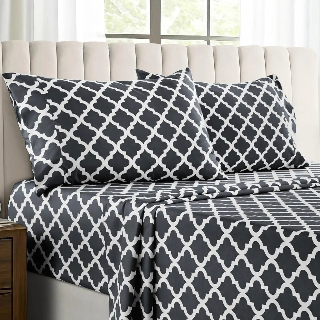 Quatrefoil Bedsheet Set - 4 pcs, Soft Microfiber