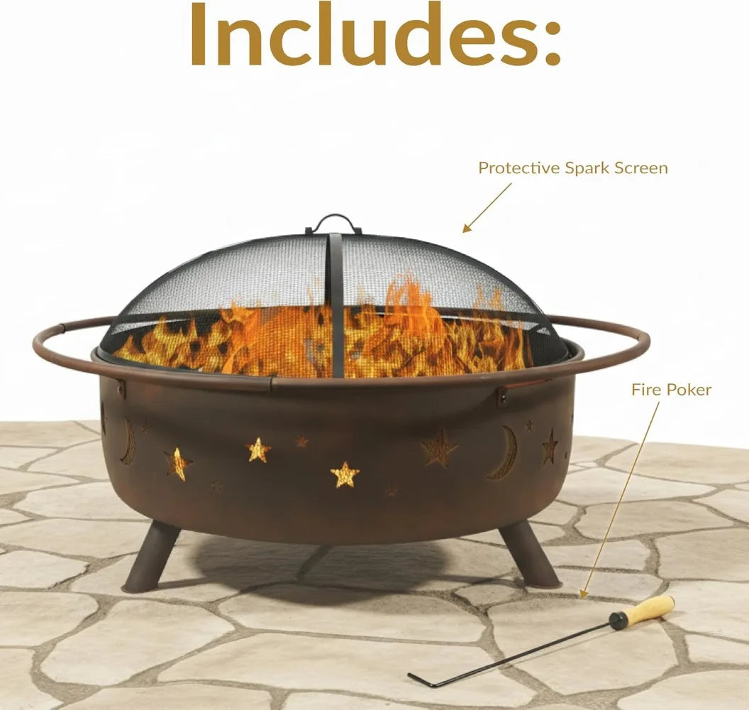 Wood-Burning Fire Pit w/Spark Screen