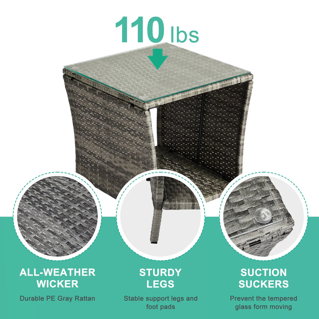 Black Patio Wicker Square Table