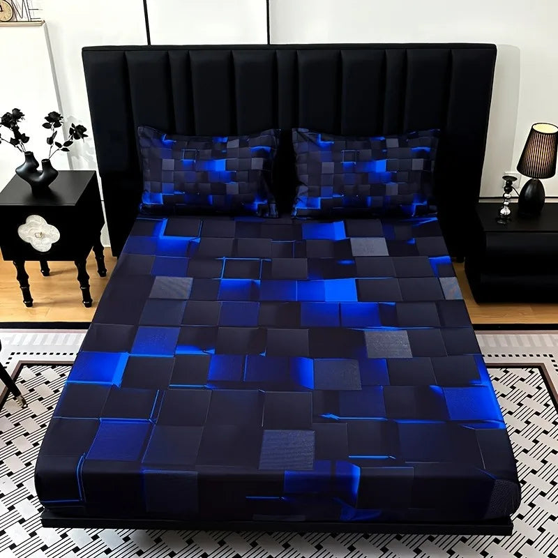 3pcs Cool Tech Digital Printing Plaid Sheet Set