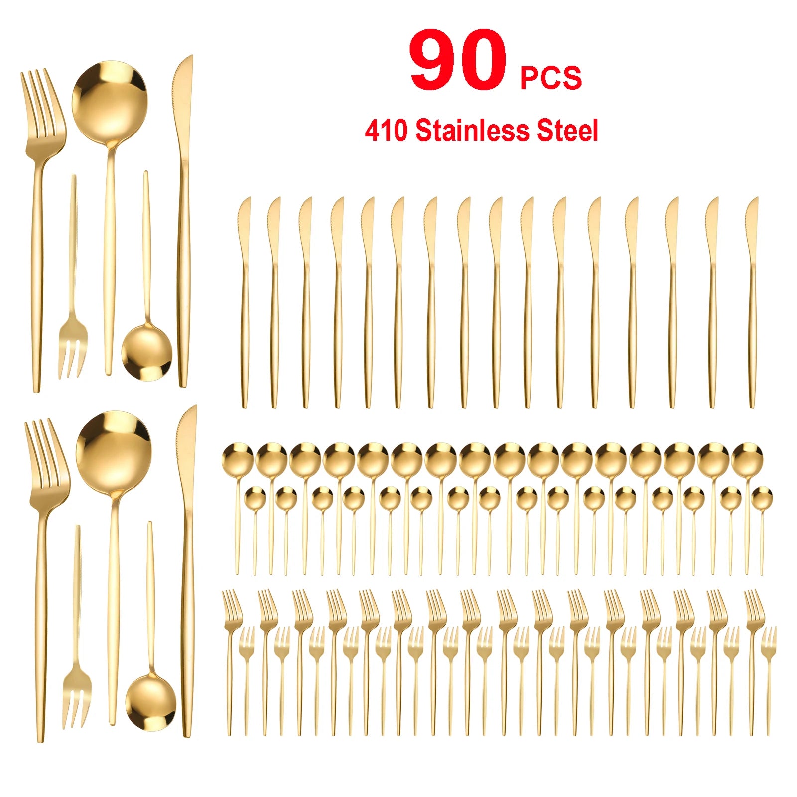 Gold Stainless Steel Silverware - 90 pcs Cutlery