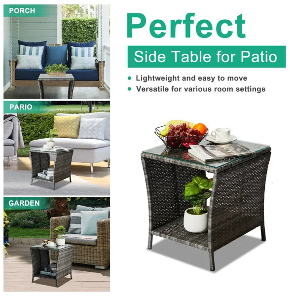 Black Patio Wicker Square Table