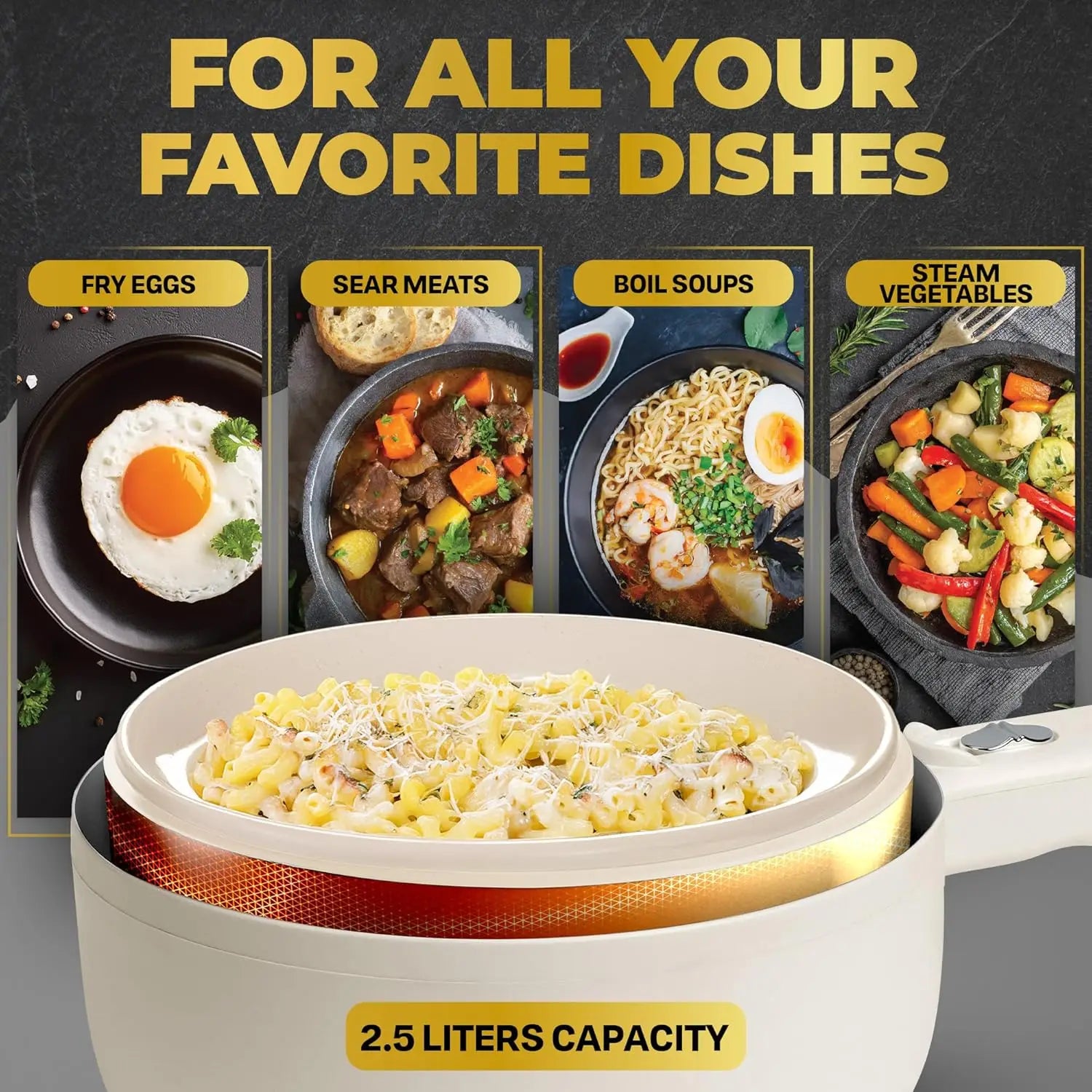 Electric Hot Pot wi/Lid & Steamer, Ceramic Cooker