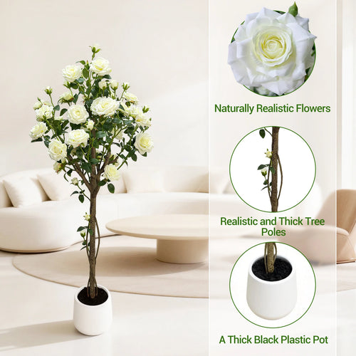 Artificial White Rose Flowering Tree