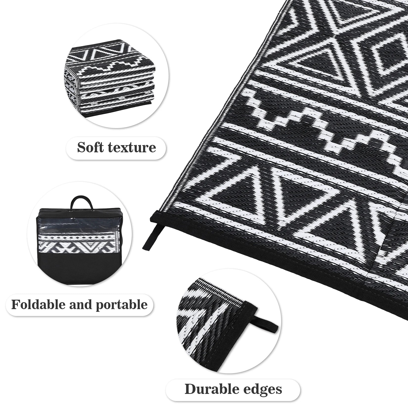Boho Reversible Plastic Straw Area Rug
