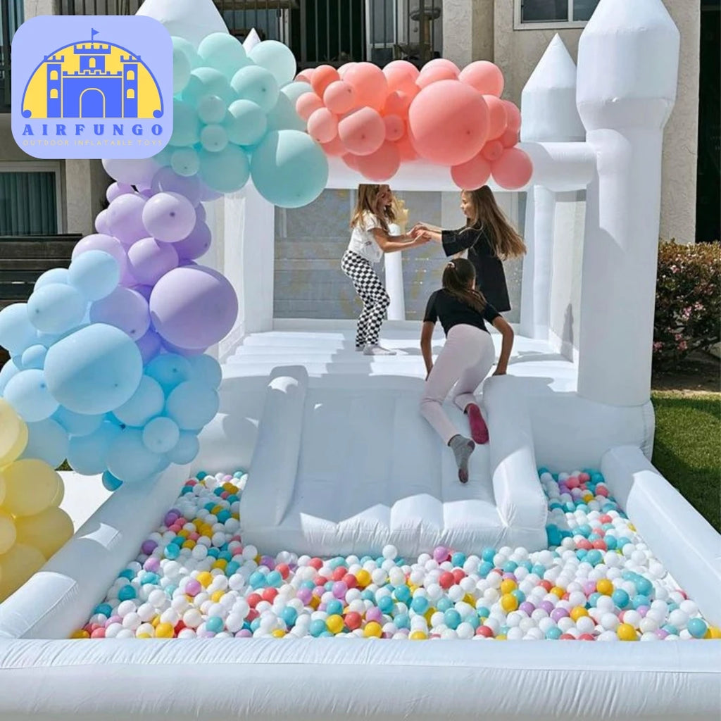 White Kids Bounce House & Slide Ball Pit