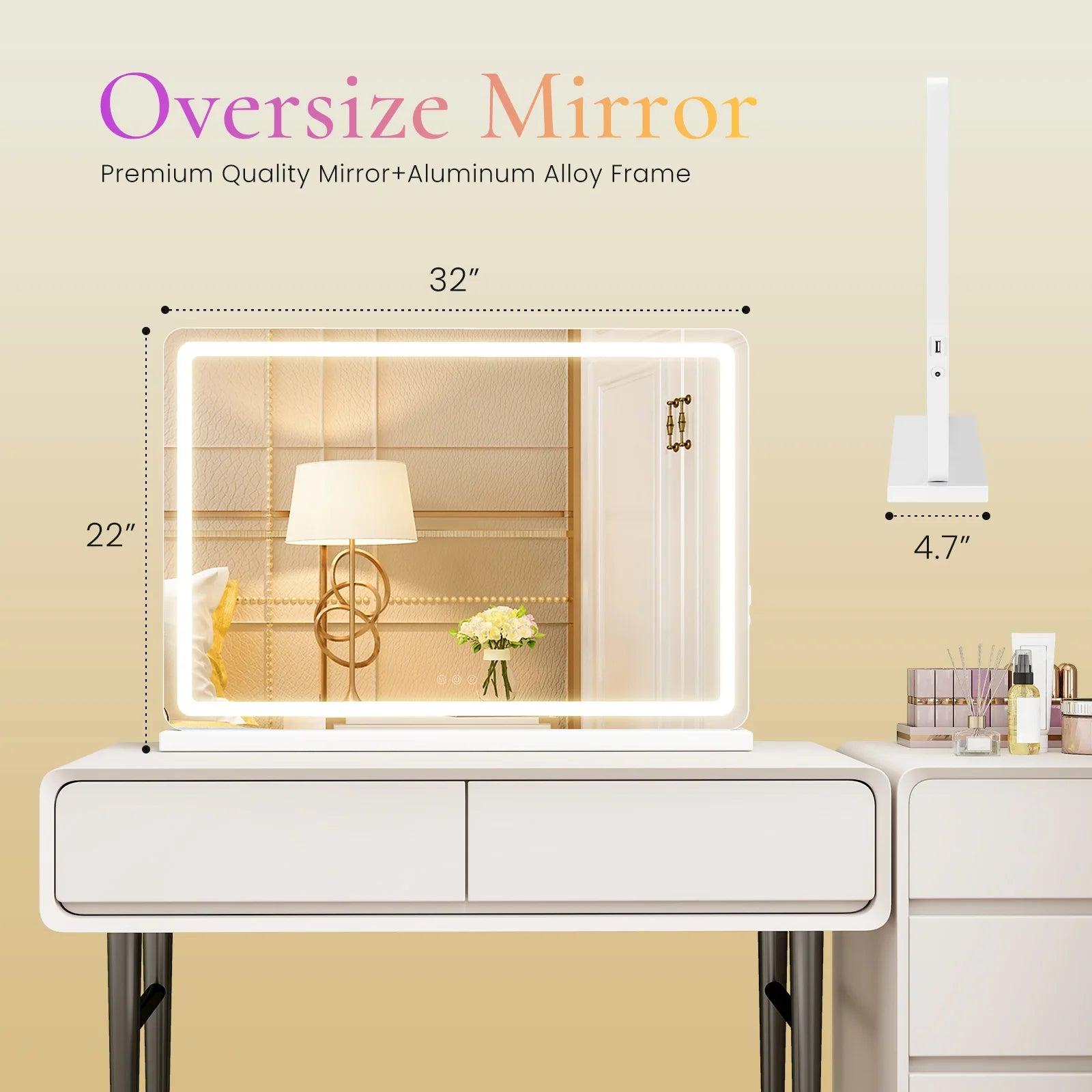 Dimmable LED Lighted Vanity Mirror Aluminum Frame