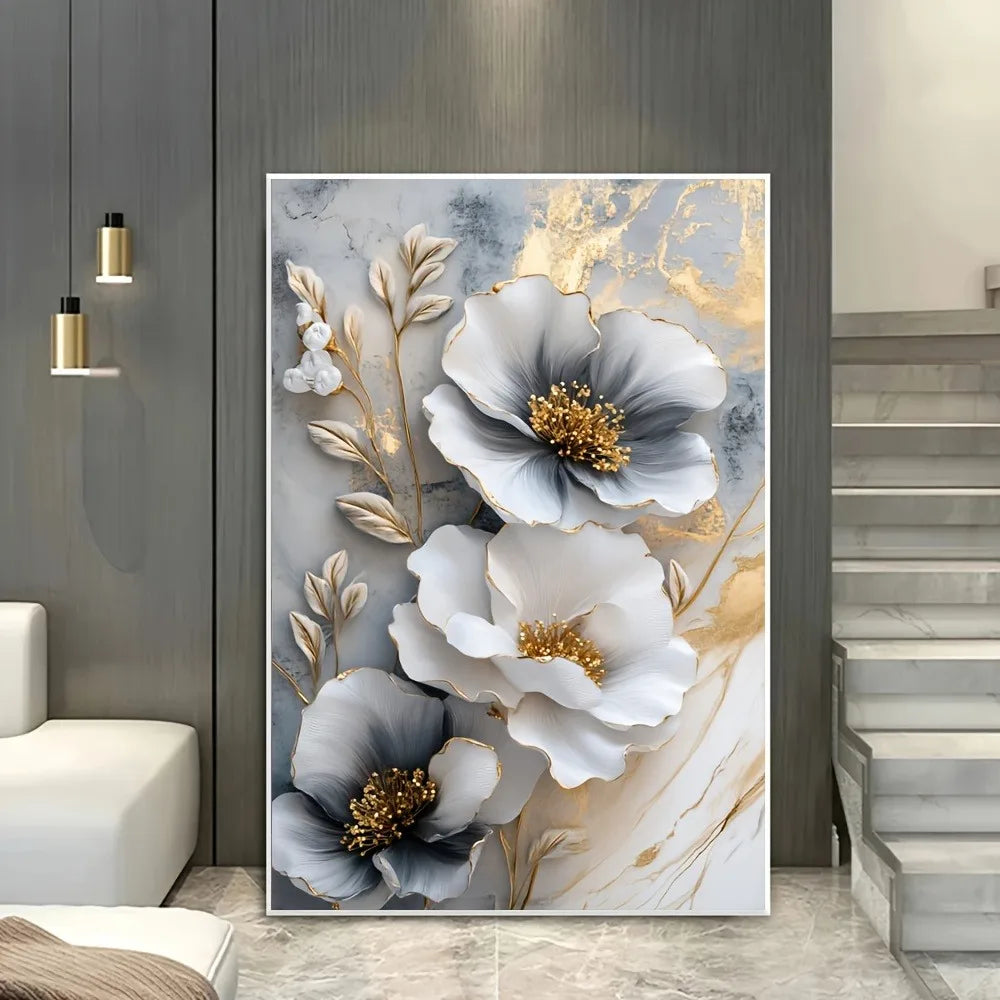Framed Modern Luxury Floral Canvas Mural