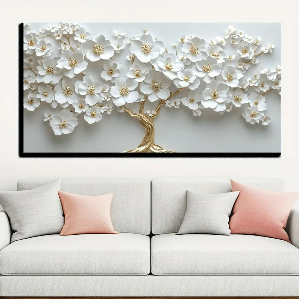 Modern Nordic White Flower Oil Painting on Canvas