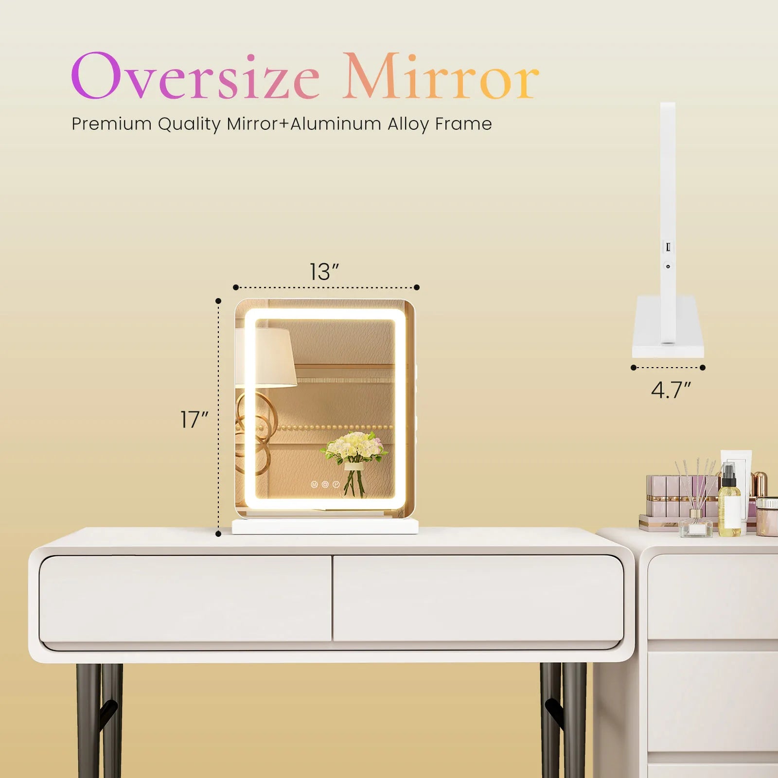 Dimmable LED Lighted Vanity Mirror Aluminum Frame