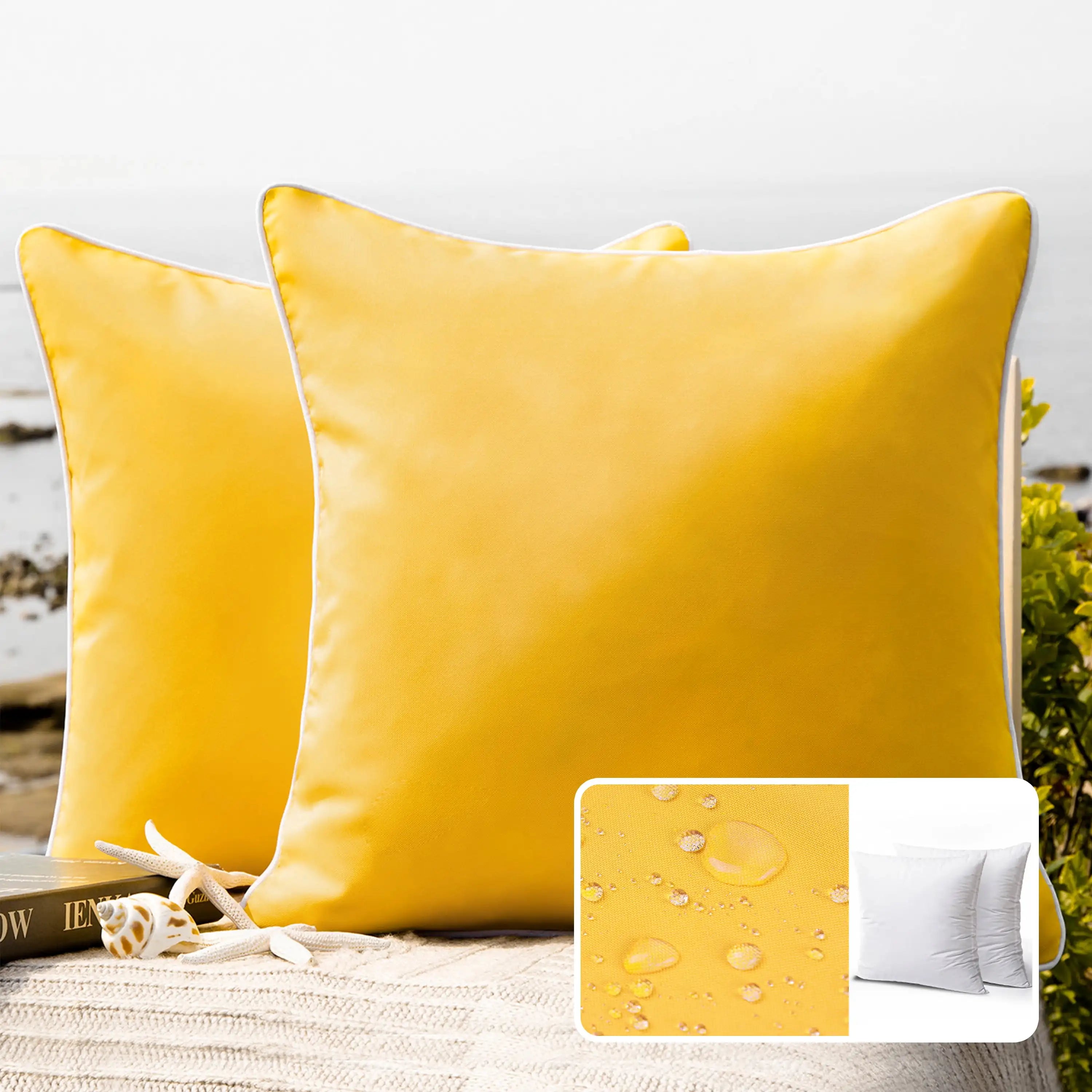 Yellow Waterproof Throw Pillows -18" x 18", 2 Pack
