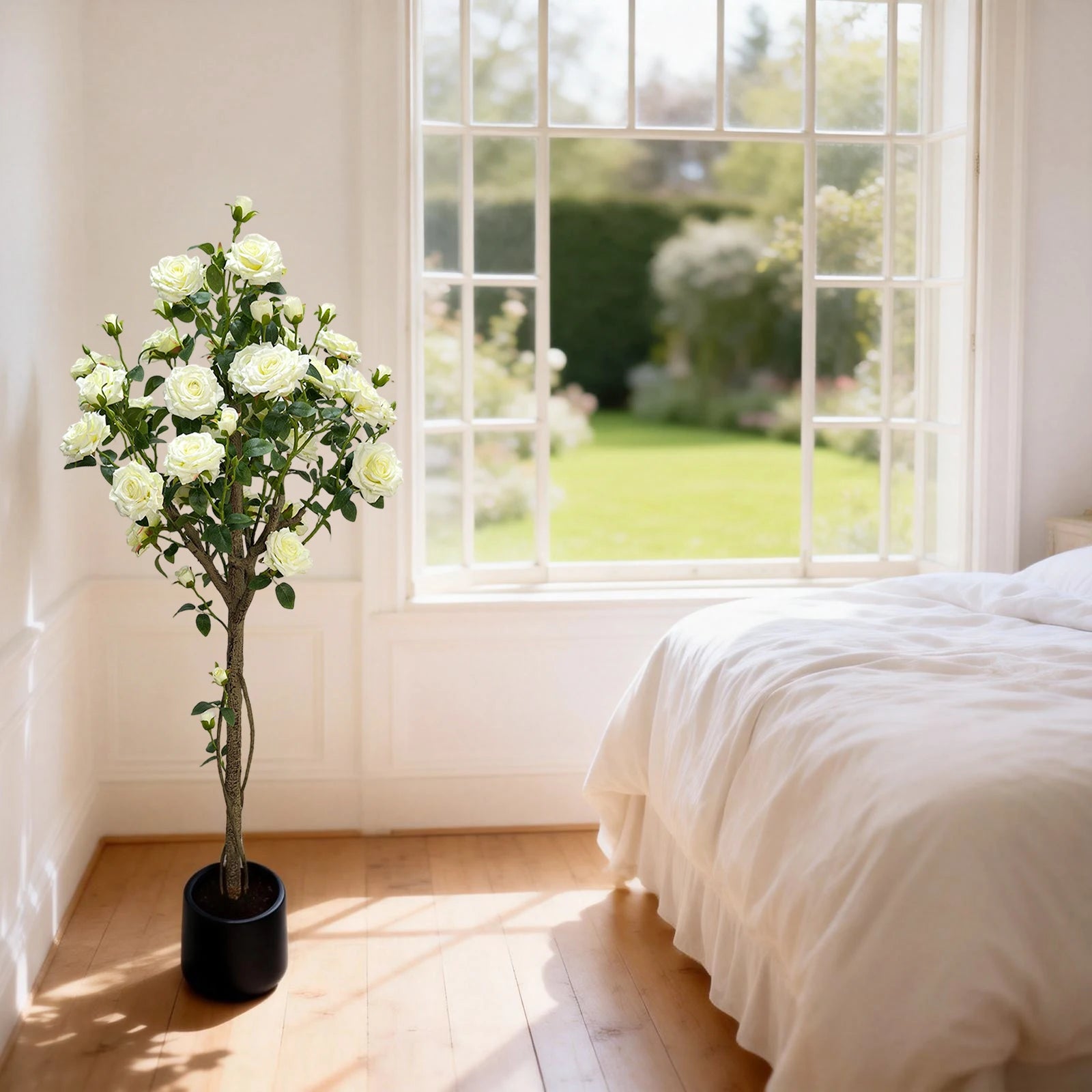 Artificial White Rose Flowering Tree