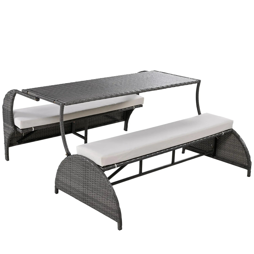 Rattan Convertible Picnic Upholstered Bench/Table