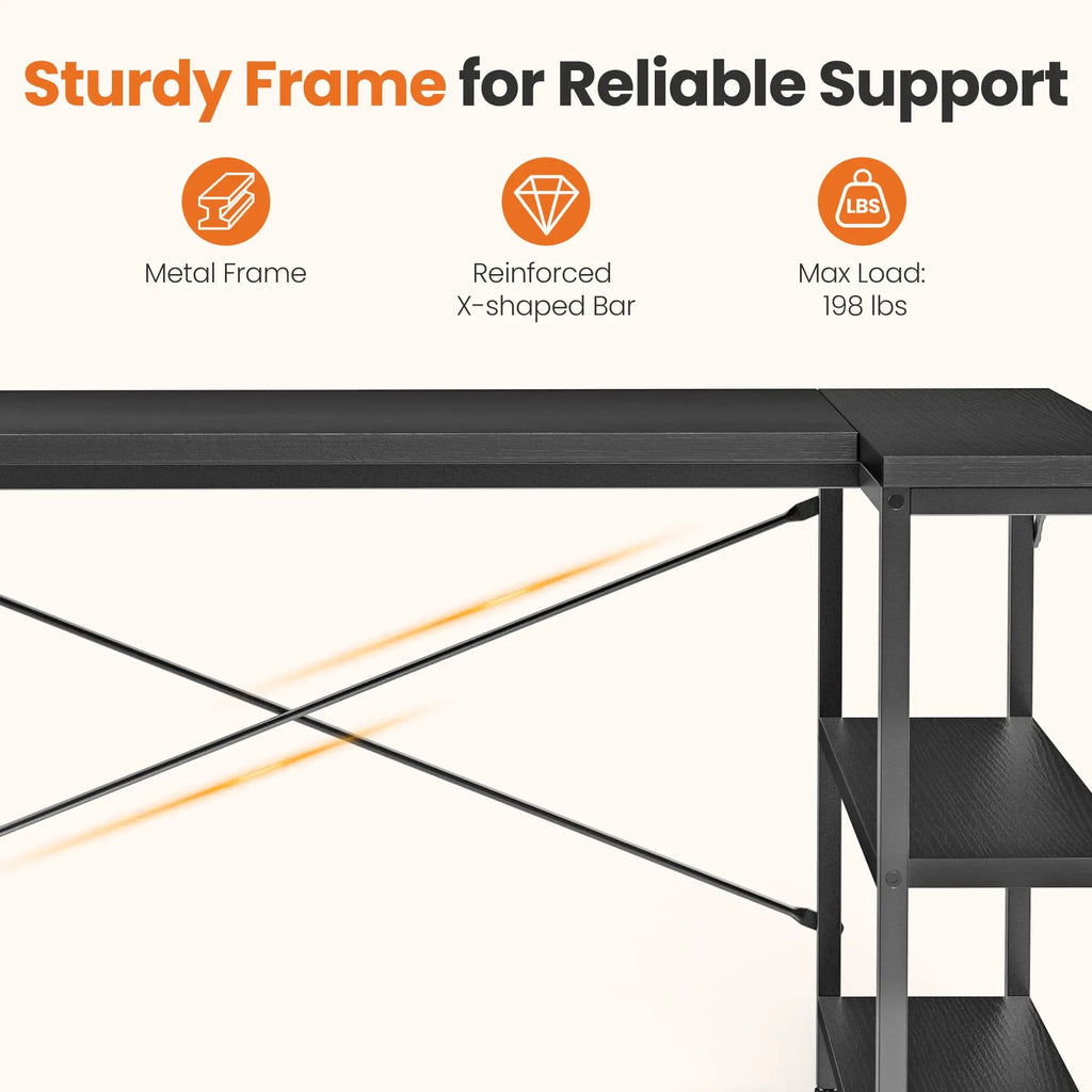 L Shaped Desk with Reversible Storage Shelves