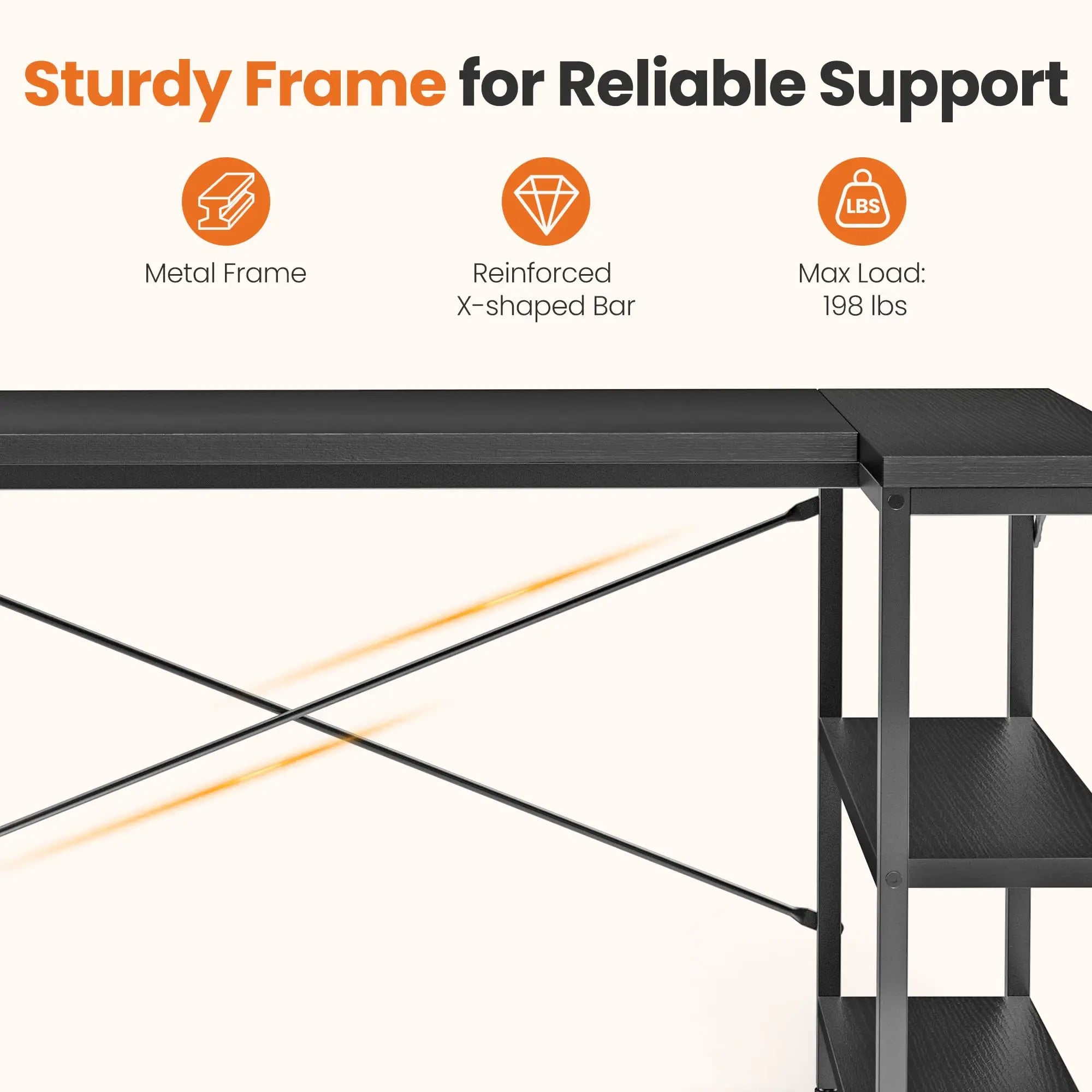 L Shaped Desk with Reversible Storage Shelves