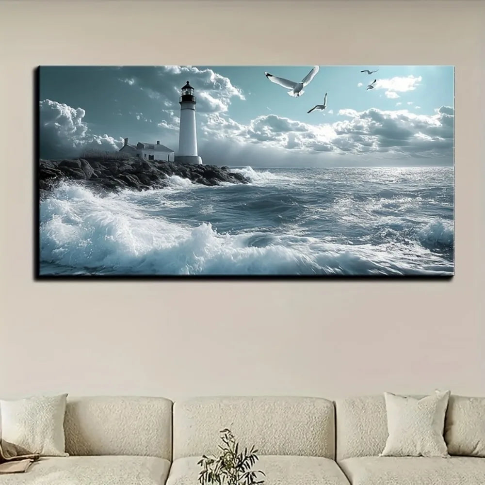 Ocean Beach Wall Art, Seagull light cloud blue wave