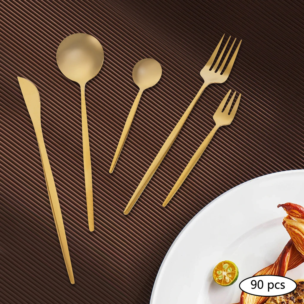 Gold Stainless Steel Silverware - 90 pcs Cutlery
