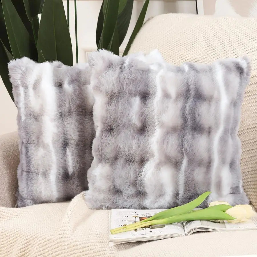 Thick Plush Wool Throw Pillow Covers -2 pc 24x24 Inch