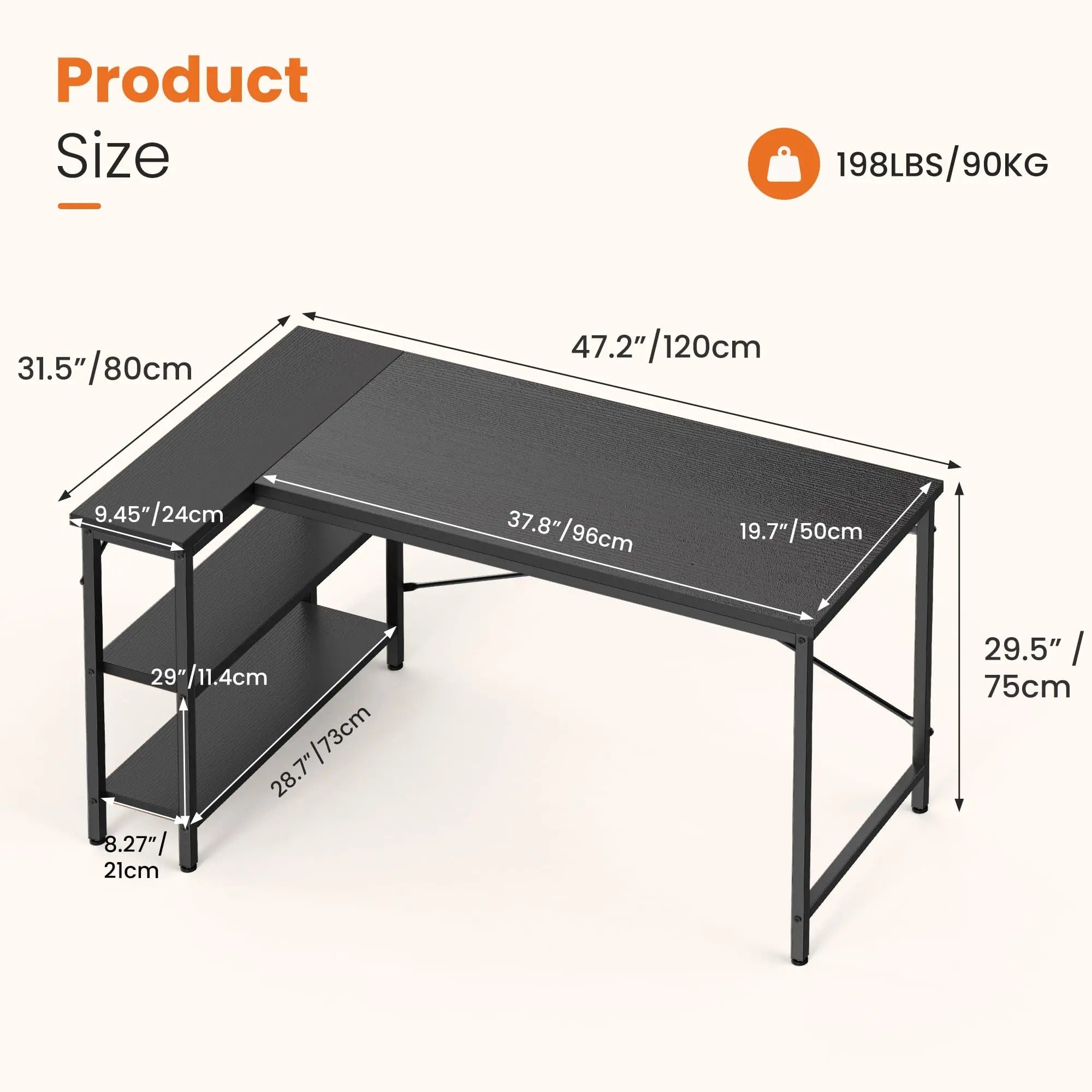 L Shaped Desk with Reversible Storage Shelves