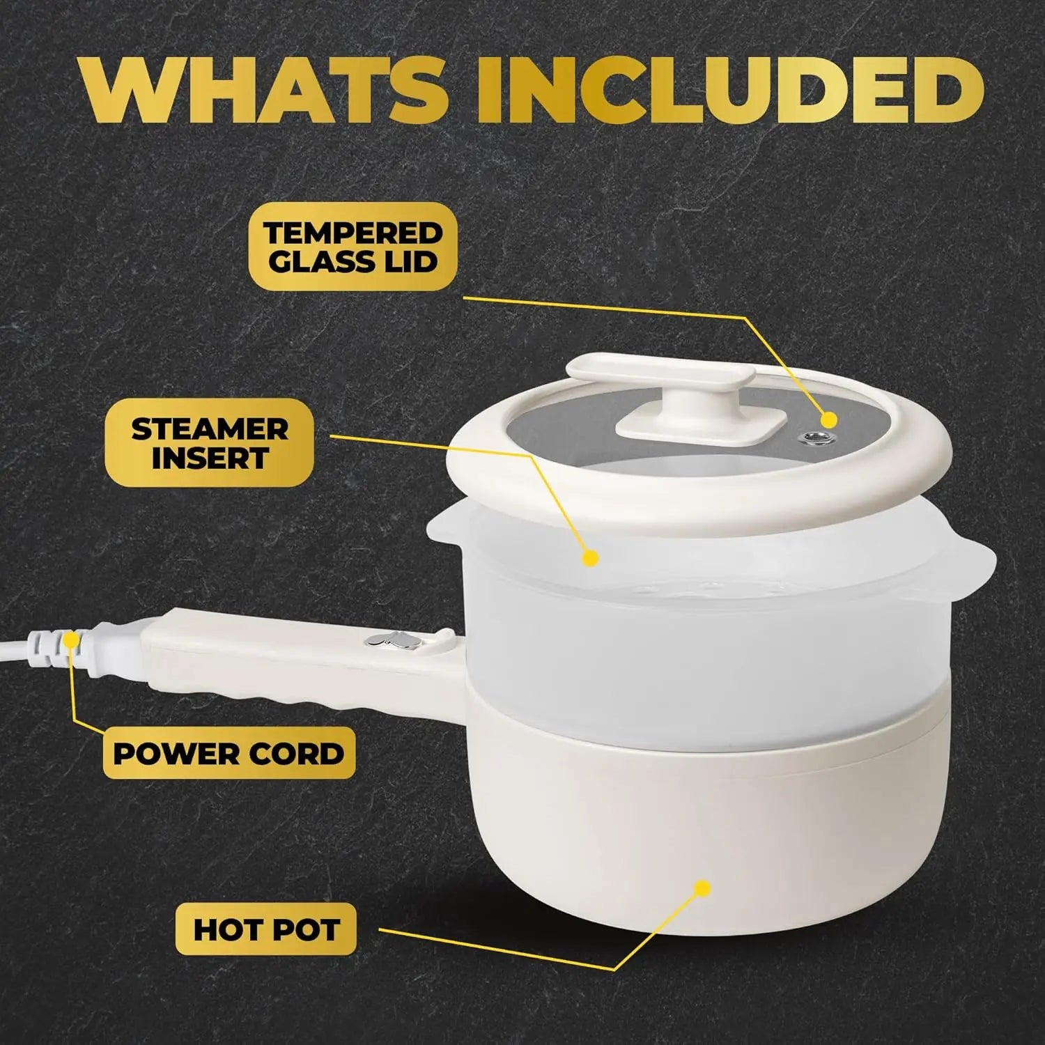 Electric Hot Pot wi/Lid & Steamer, Ceramic Cooker