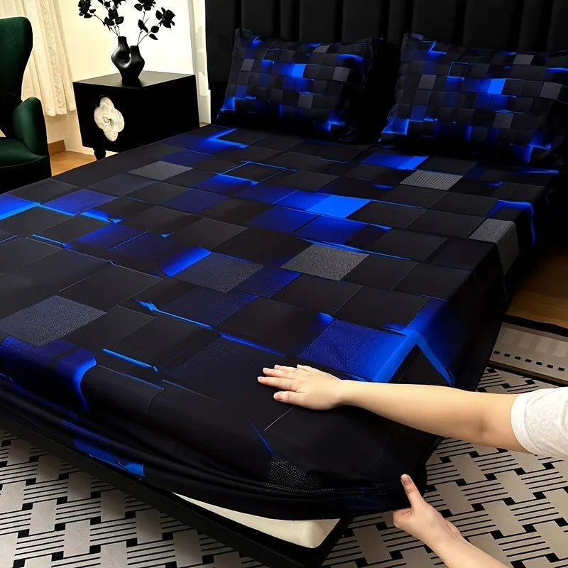 3pcs Cool Tech Digital Printing Plaid Sheet Set