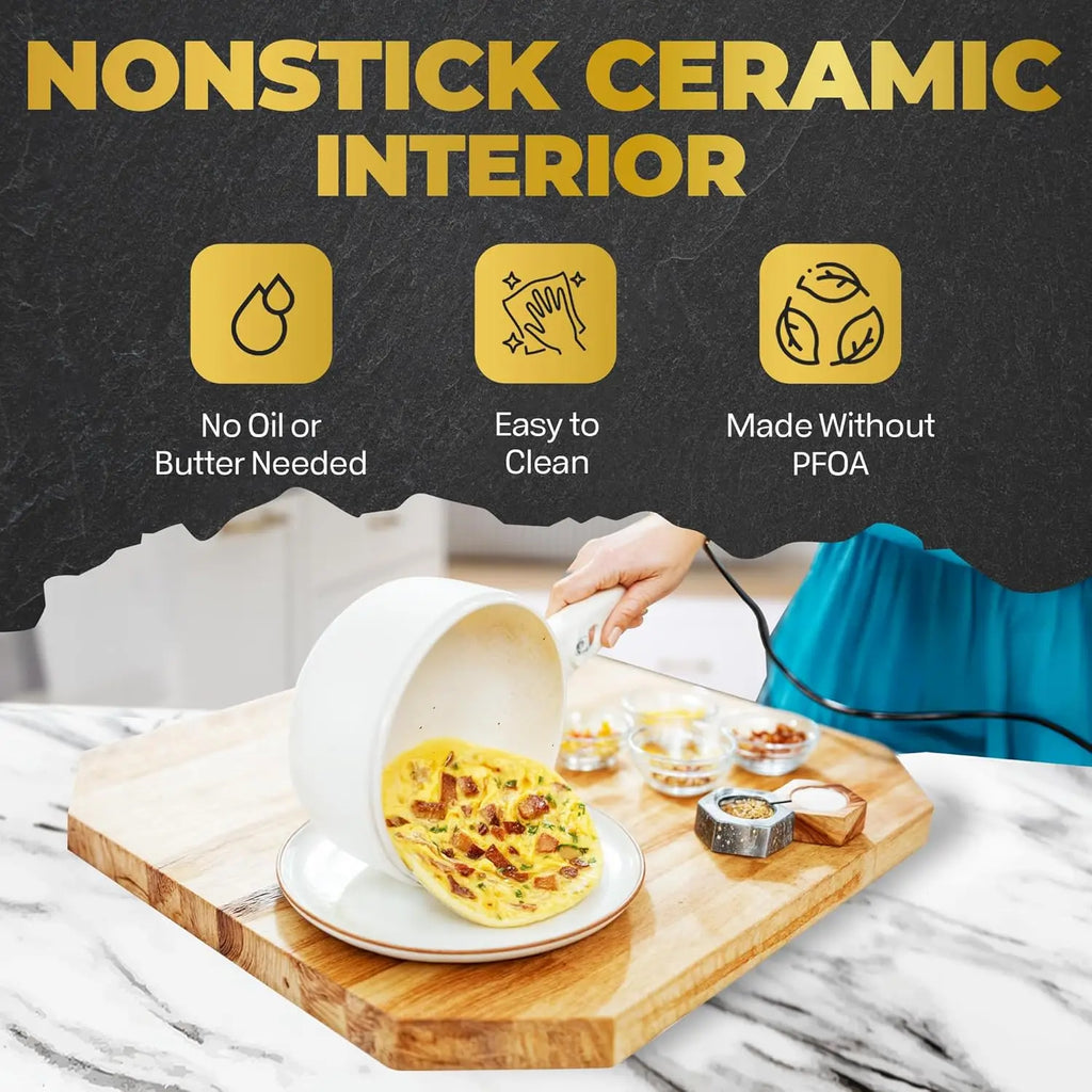 Electric Hot Pot wi/Lid & Steamer, Ceramic Cooker