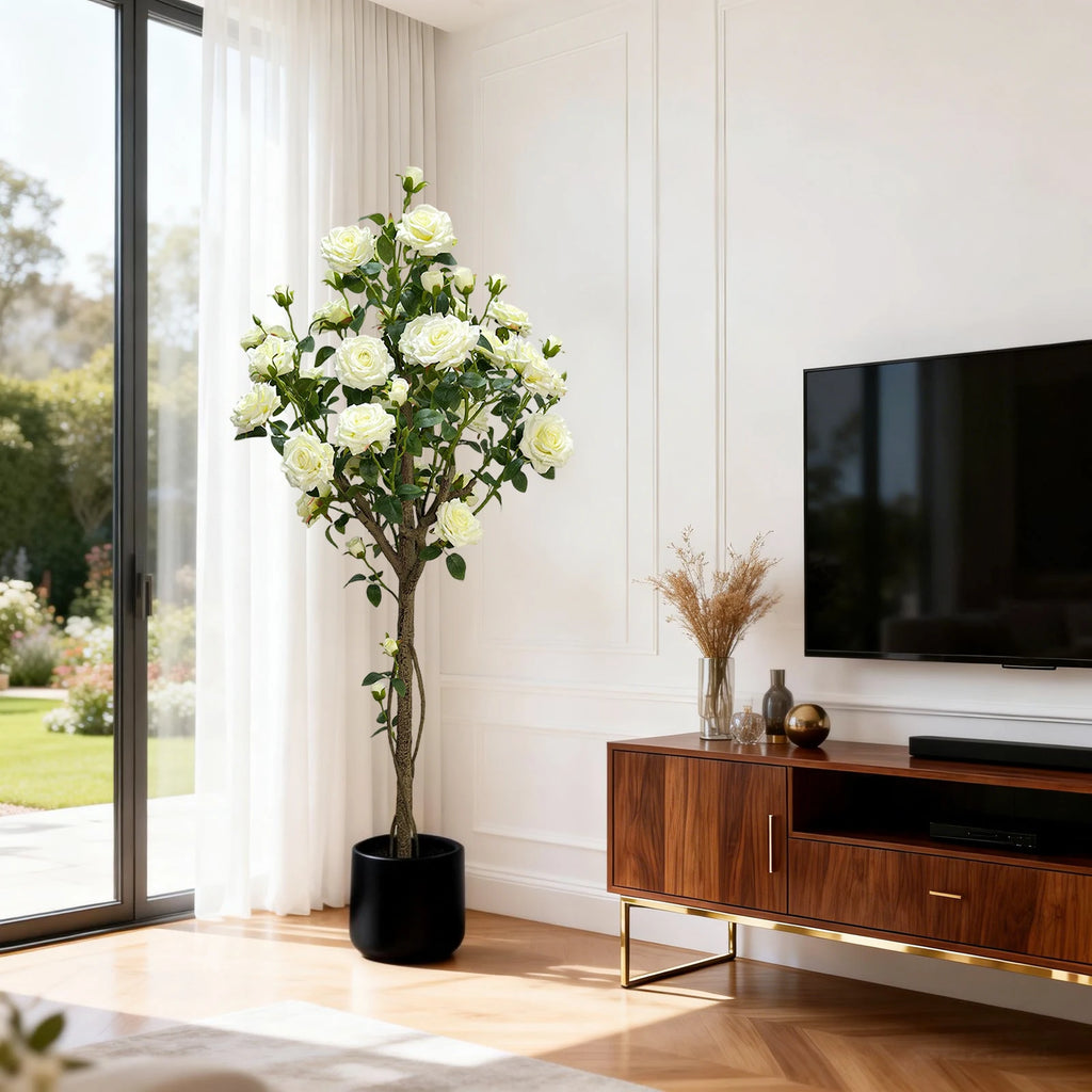 Artificial White Rose Flowering Tree