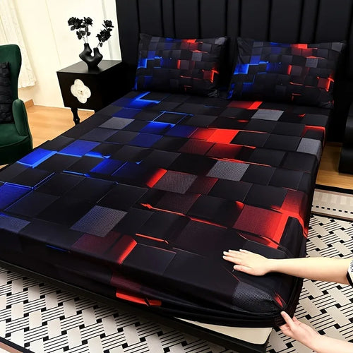 3pcs Cool Tech Digital Printing Plaid Sheet Set