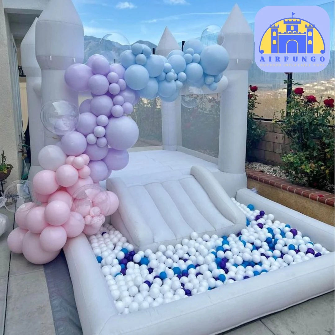 White Kids Bounce House & Slide Ball Pit