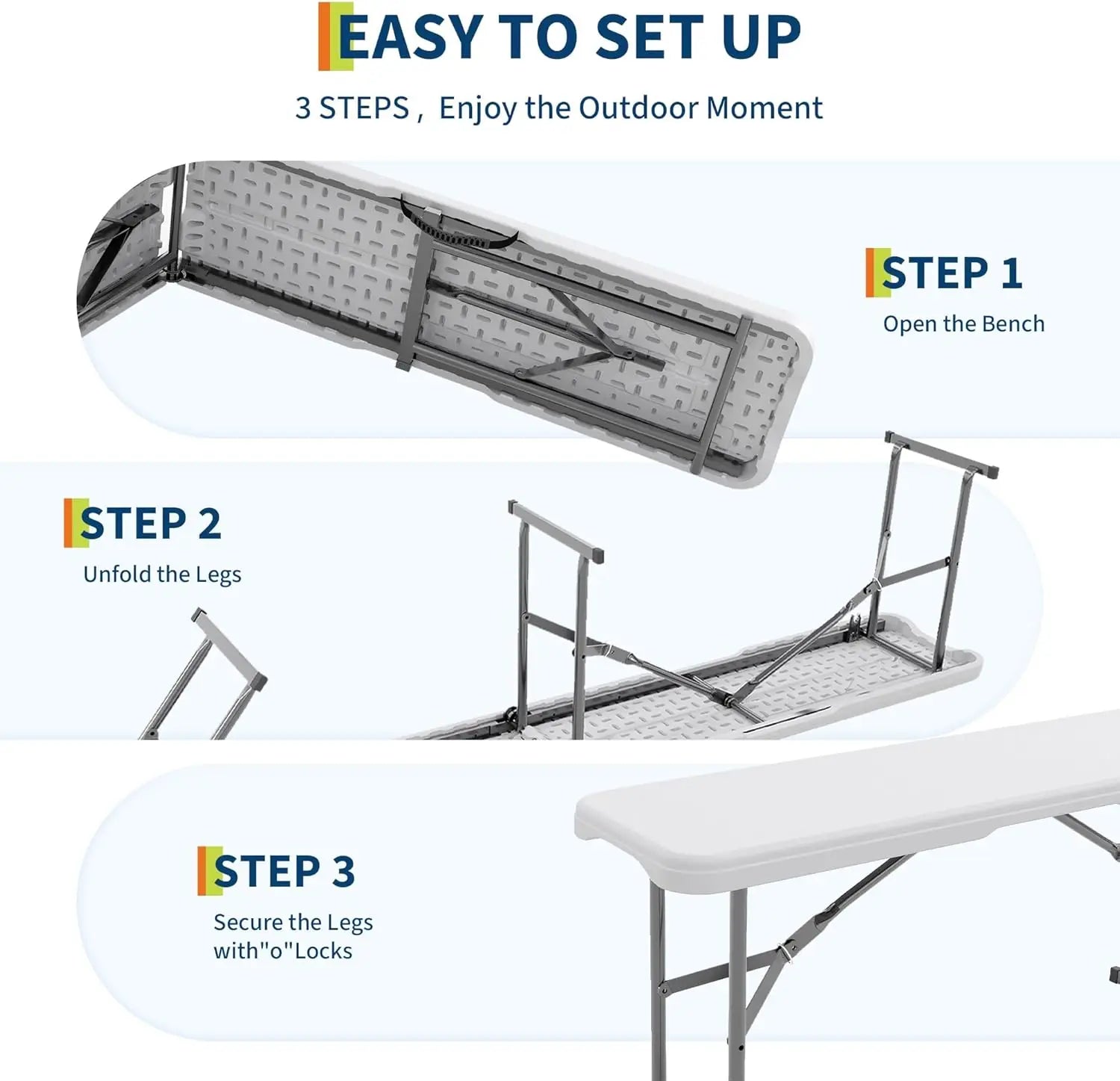 Portable Plastic Folding Bench, 2 pk