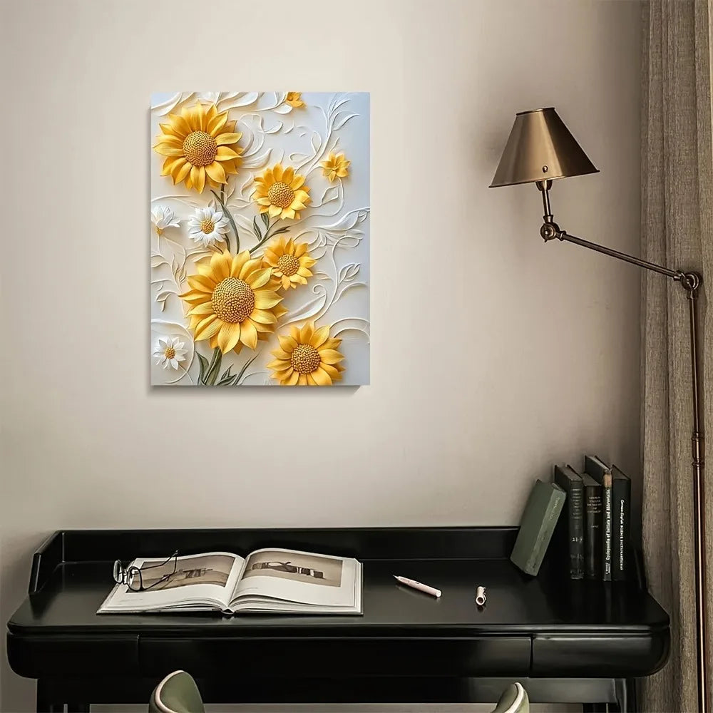 3D Relief Sunflower Framed Canvas Art