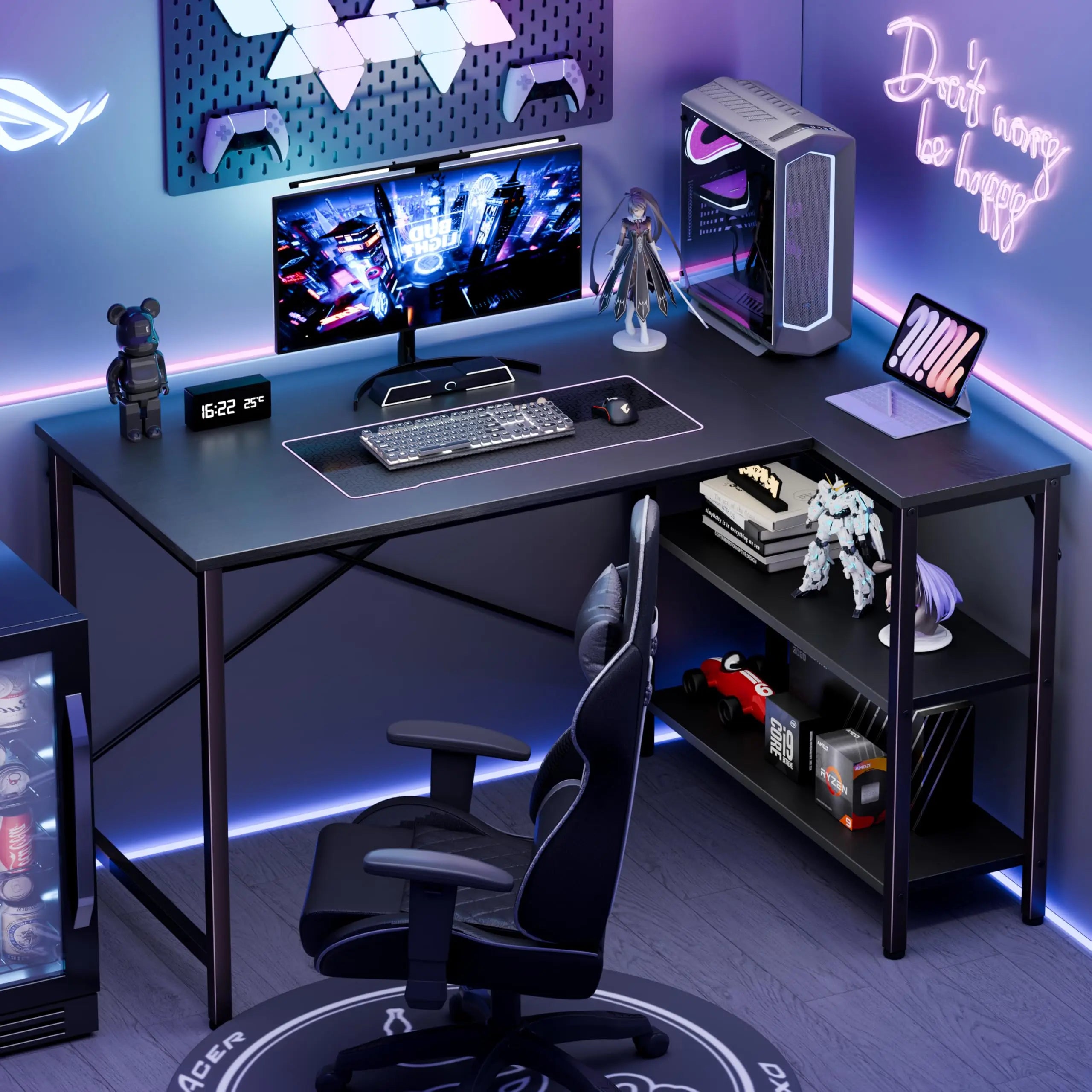 L Shaped Desk with Reversible Storage Shelves