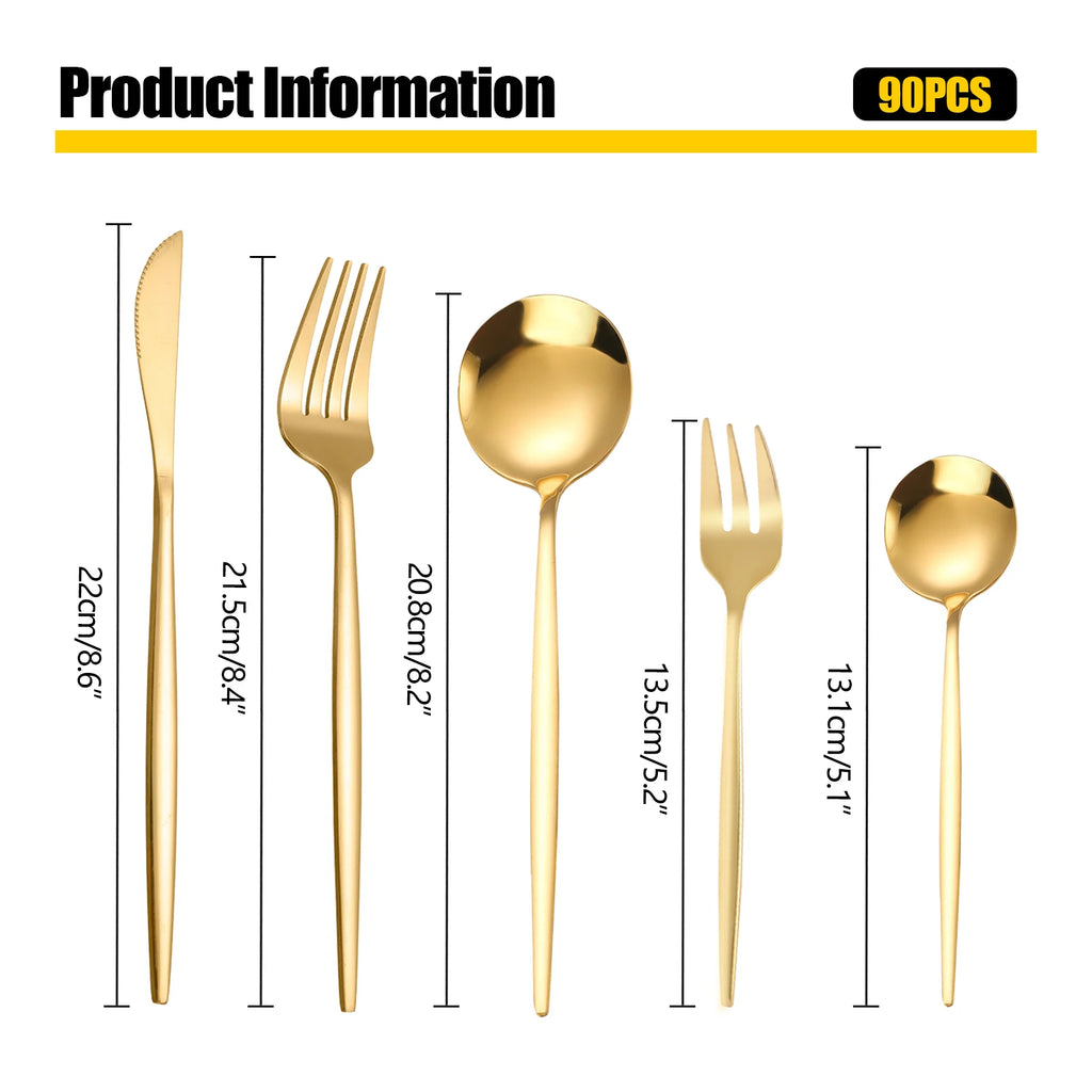 Gold Stainless Steel Silverware - 90 pcs Cutlery
