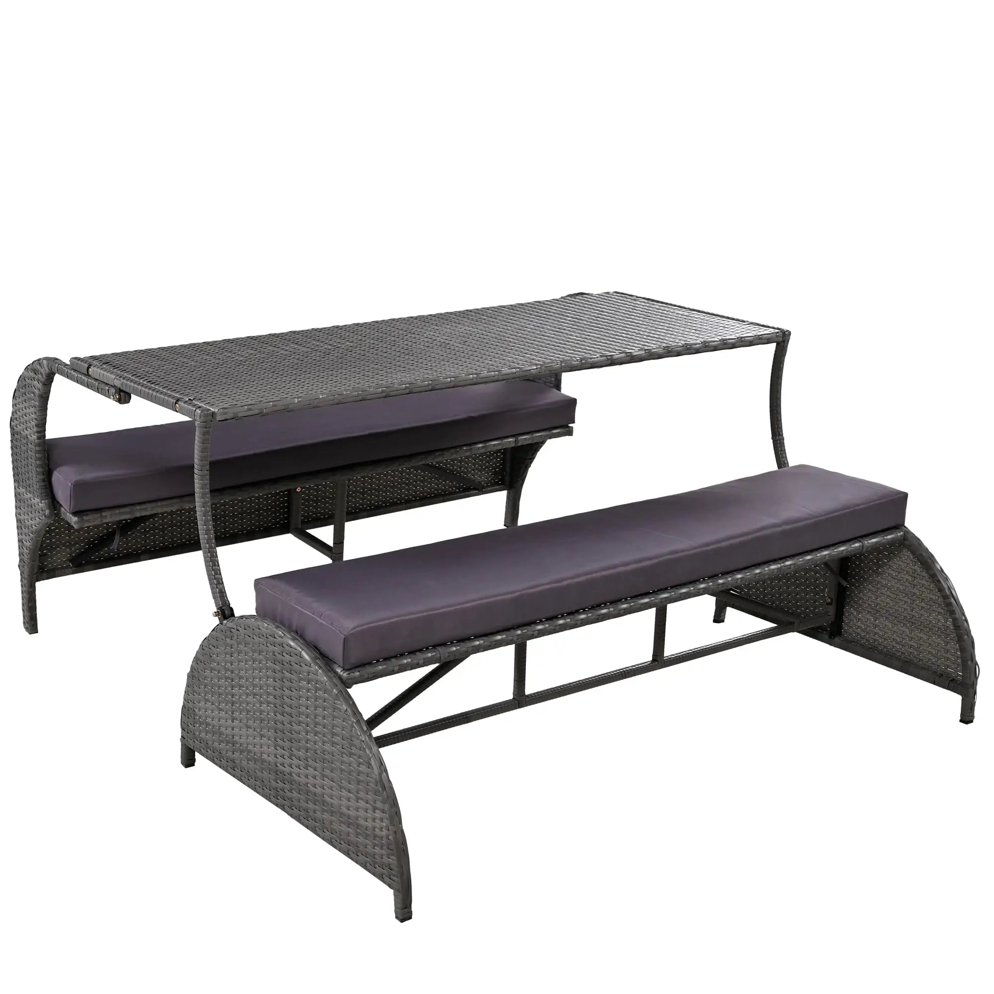 Rattan Convertible Picnic Upholstered Bench/Table