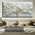 Modern Nordic White Flower Oil Painting on Canvas