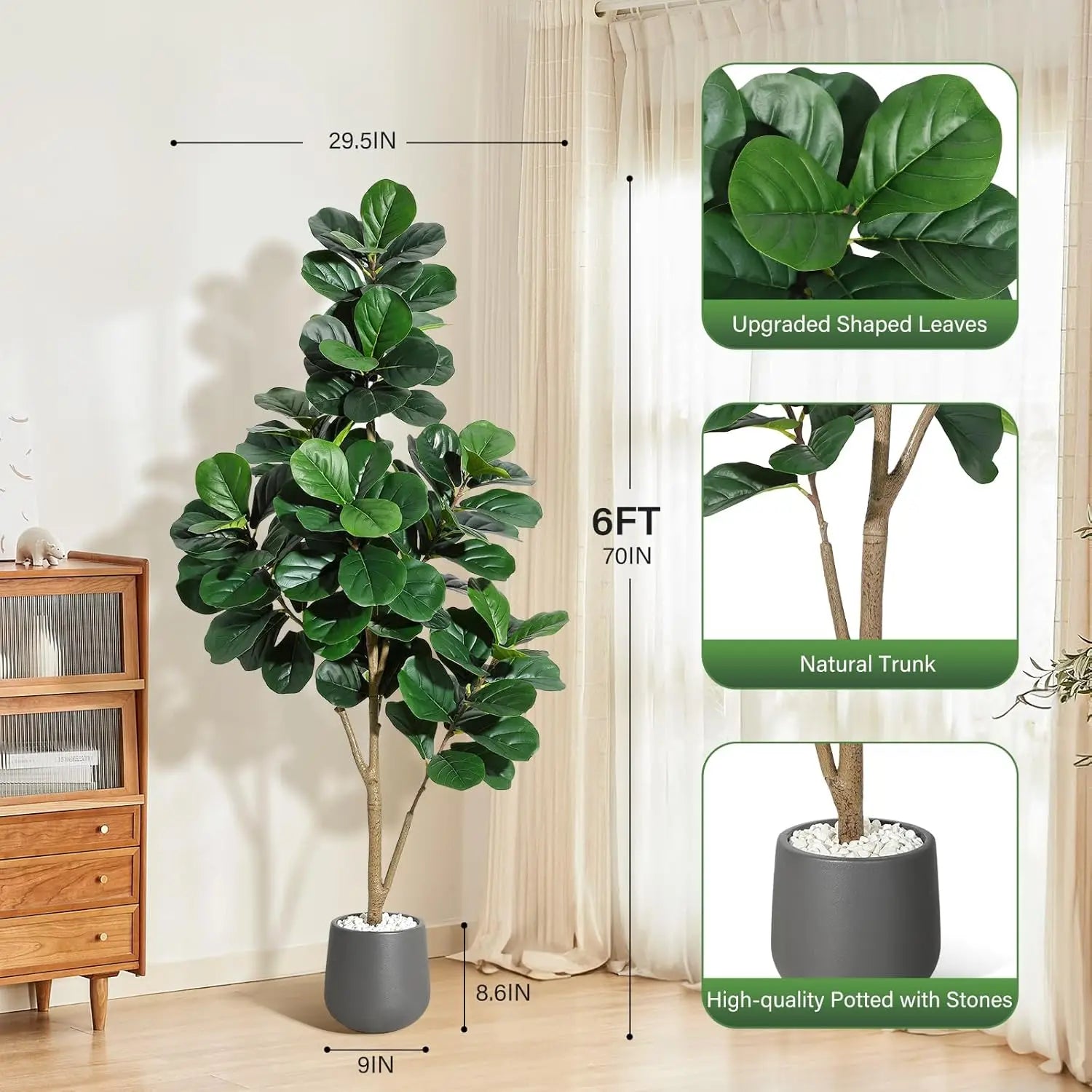 Fiddle Leaf Fig Tree Artificial w/Leaves