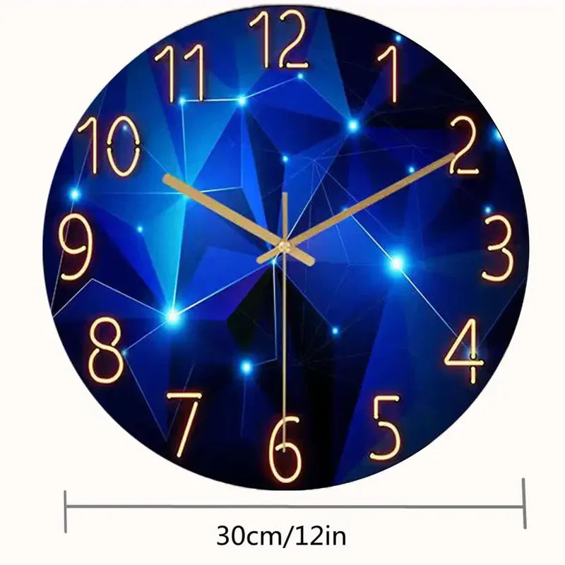Blue Wall Round Glass Clock -Battery Operated
