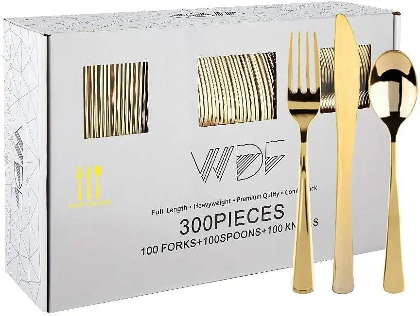 Disposable Gold Plastic Silverware -300 pcs