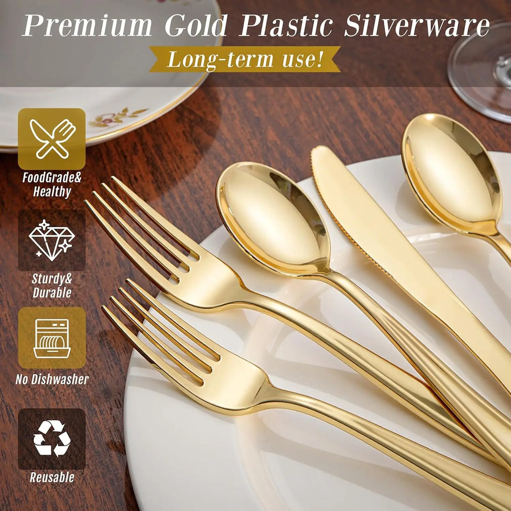 Disposable Gold Plastic Silverware -300 pcs